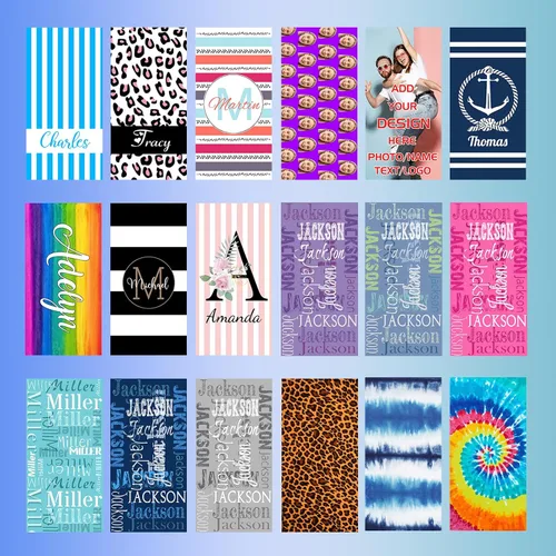 Vista 2 de Toallas de playa personalizadas para adultos y niños con nombres, toallas de playa personalizadas para hombres y mujeres, toalla de baño
