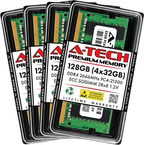Vista 43 de A-Tech 4GB DDR4 2133MHz PC4-17000 ECC SODIMM 1Rx8 Rango único 1.2V 260-Pin Módulo de actualización de memoria RAM para Microserver, estación
