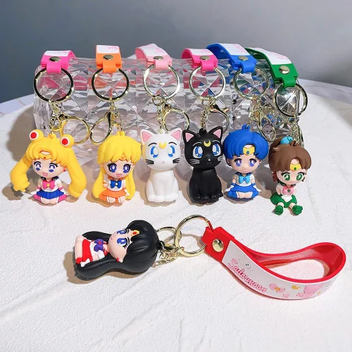 Vista 5 de feimeng jewelry Llavero de silicona con figura de anime para mujeres y niñas, llavero Sailormoon para soporte de llaves de mochila, regalos