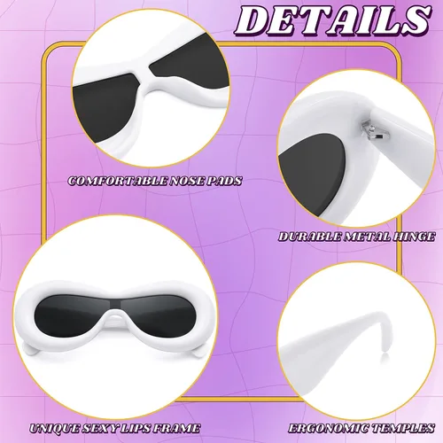 Vista 7 de FEISEDY Lentes de sol ovalados inflados para mujeres y hombres, a la moda, de gran tamaño, montura gruesa, Y2K, divertidos tonos estéticos B9088