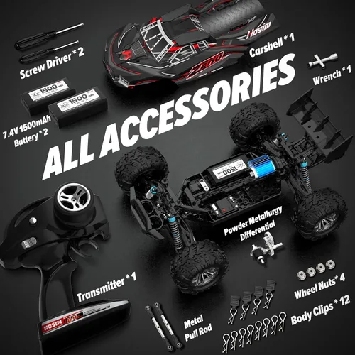 Vista 6 de Hosim Coche RC 1/10 para adultos y niños de 48+KMH, auto eléctrico de control remoto de alta velocidad, camión RC grande 4 x 4 todoterreno, todo