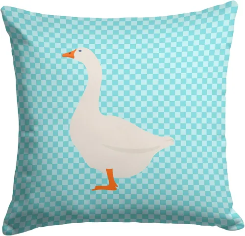 Vista 225 de Caroline's Treasures BB8163PW1414 Beltsville - Almohada decorativa de tela a cuadros pequeños, color blanco, pavo y gallina azul, lavable a máquina