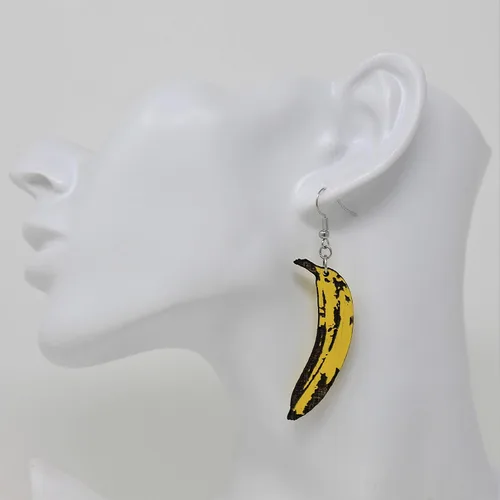 Vista 2 de Pendientes colgantes de plátano Joyería de gota de madera pintada a mano