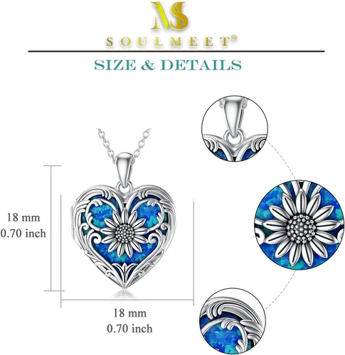 Vista 5 de SOULMEET Collar con medallón de ópaloabalónconcha de perlamalaquita en forma de corazón de girasol collar que sostiene fotos foto You are My