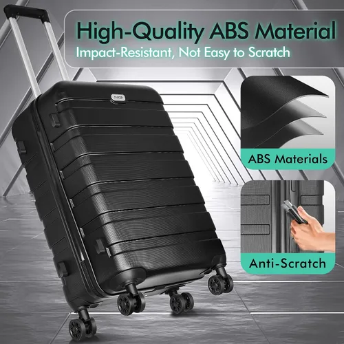 Vista 5 de AnyZip Maleta ligera de policarbonato ABS con 4 ruedas universales TSA Lock Negro
