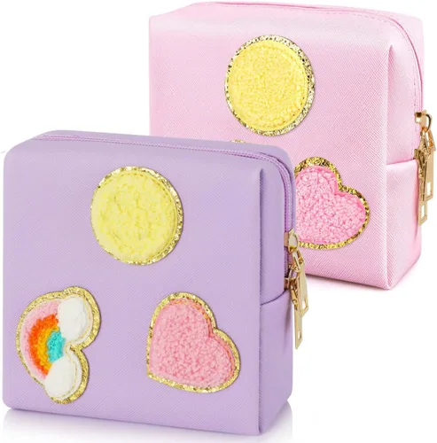 Vista 13 de Paquete de 2 bolsas para el período, bolsa de almacenamiento de servilletas sanitarias de piel sintética para almohadillas femeninas, forros