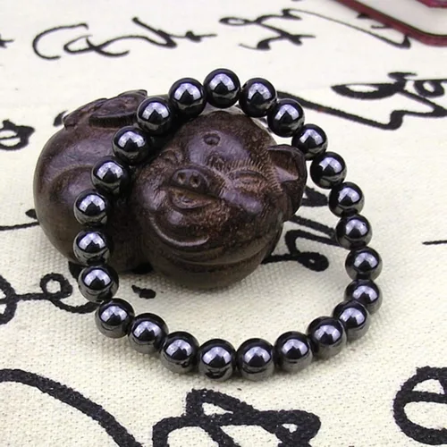 Vista 3 de Pulseras de cuentas para mujer Pulsera de piedra magnética redonda negra de moda unisex para el cuidado de la salud