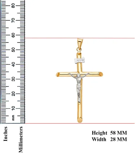 Vista 3 de Colgante de cruz de crucifijo religioso de oro de 14 quilates, 2.283 x 1.102 in, oro real, cruz de Jesús, el mejor regalo para hombres y mujeres, Oro