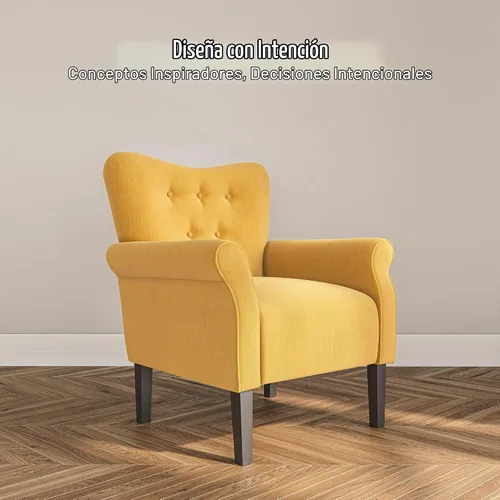 Vista 4 de BELLEZE Silla decorativa moderna, sillón de respaldo alto, silla lateral tapizada con respaldo alado, sofá individual acolchado con patas de madera