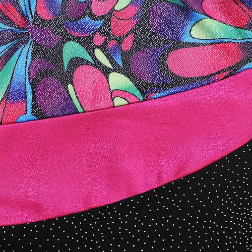 Vista 3 de Leotardo de gimnasia con shorts para niñas, sin mangas, para ciclismo, con diseño de mariposas y flores con brillo, color negro y rosado intenso