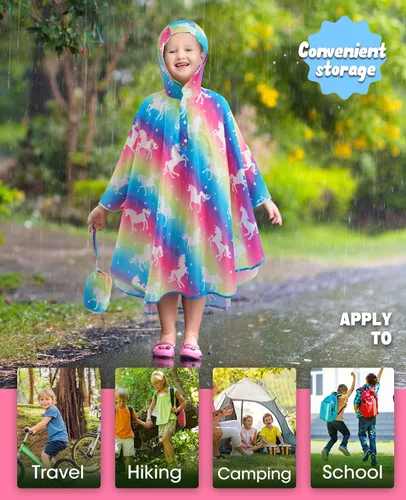Vista 4 de WAWSAM Poncho de lluvia ligero para niños, impermeable, reutilizable