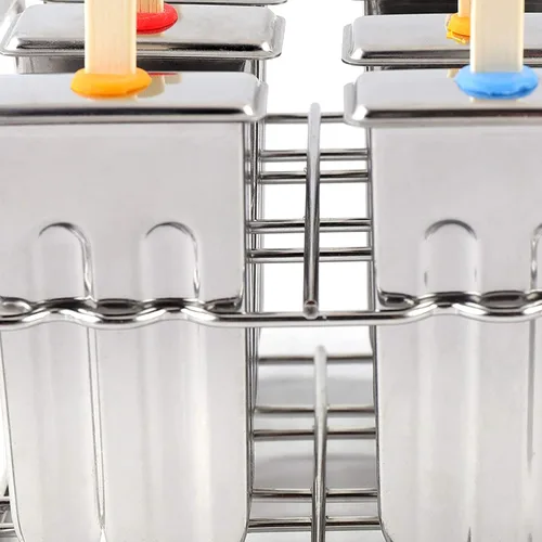 Vista 9 de 6 moldes de paletas congeladas de acero inoxidable, bandeja para congelar, moldes de paletas comerciales, soporte para palitos de helado