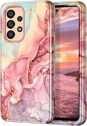Vista 19 de Btscase Funda para Samsung Galaxy A16 5G, patrón de mármol 3 en 1, resistente a prueba de golpes, cuerpo completo, policarbonato duro y suave Rosa