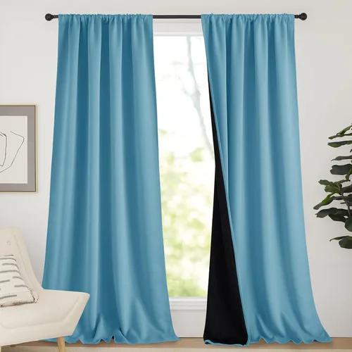 Vista 39 de NICETOWN Biscotti Beige 100% Cortinas opacas de 45" de largo para cocina, bolsillo con varilla para sótano completamente opaco, cortinas térmicas