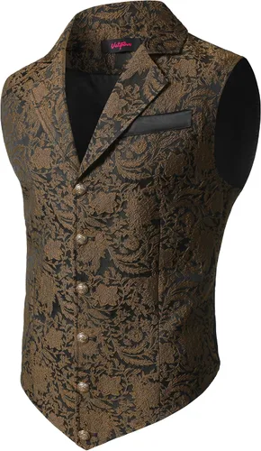 Vista 20 de VATPAVE Chaleco de traje victoriano para hombre, chaleco gótico steampunk Beige Negro