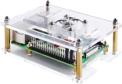 Vista 6 de GeeekPi Funda acrílica para Raspberry Pi 4 Modelo B y Raspberry Pi 3 Modelo B+, Pi con ventilador de refrigeración y 7 disipadores térmicos