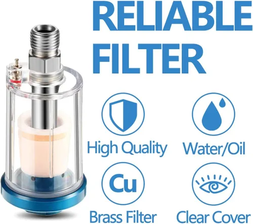 Vista 2 de Separador de aceite de agua, mini filtro de aire en línea, filtro de aerógrafo de entrada y salida NPT de 1/4 de pulgada, separador de humedad, uso