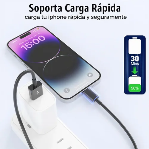 Vista 5 de ANSEIP Cable de Coche CarPlay para iPhone, Paquete de 2 Cables USB A a Lightning de 0.9m para iPhone 14 13 12 11 Pro Max XR XS X 8 7 6 Plus SE iPad