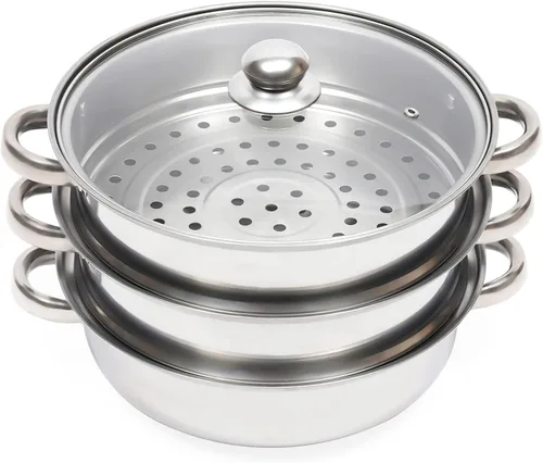 Vista 14 de Steamer Pot,5-Tier Stainless Steel Stockpot Steamers with Glass Lid and Anti-Scalding Handles,Polishing Steamer Cookware Pot for Induction Cookers