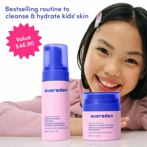 Vista 9 de Evereden Kids Happy Face Duo (Cool Peach) – Juego de lavado facial y crema para niños con múltiples vitaminas – Cuidado de la piel limpio y vegano