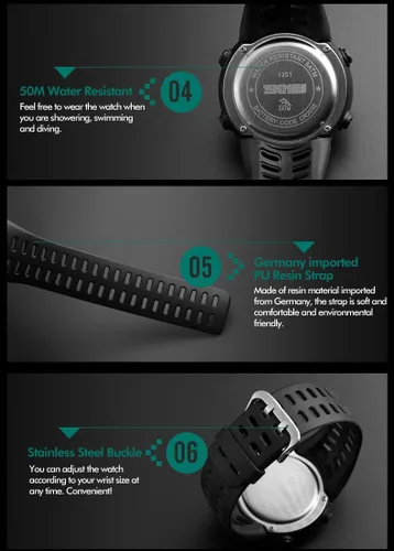 Vista 9 de Fanmis Militar esfera grande deportes día fecha digital luminoso negro silicona hombres mujeres reloj de pulsera, Negro -, Digital, movimiento