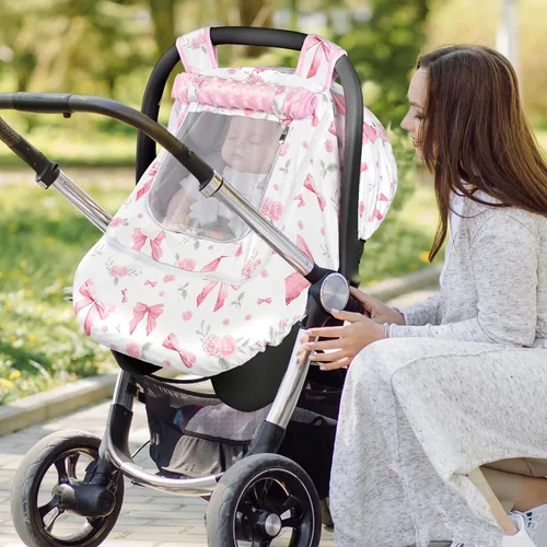 Vista 3 de Funda de asiento de automóvil para bebé y niña, con doble cremallera, con malla transpirable, toldo de protección universal y cálida, ajuste cómodo