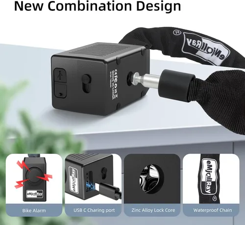 Vista 5 de Cerradura de cadena antirrobo para bicicleta, cerradura de bicicleta de seguridad de 110 dB, cerradura de cadena de 0.315 in x 4 pies con llave