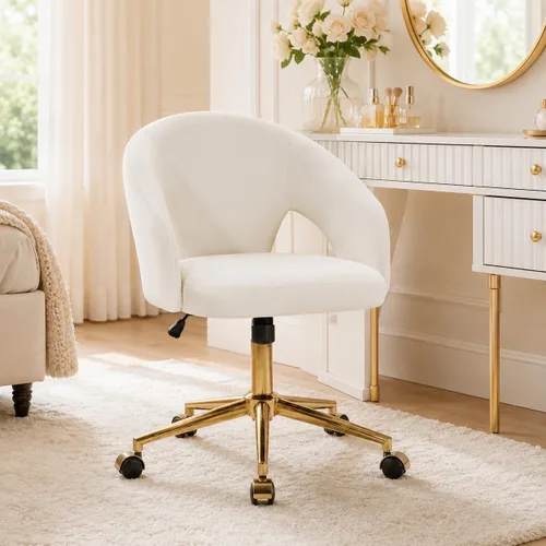 Vista 28 de Silla de escritorio de terciopelo para oficina en casa, moderna silla ajustable para computadora, silla giratoria, bonitas sillas de tocador