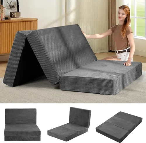 Vista 15 de Colchón de tres pliegues de 6 pulgadas, tamaño individual, sofá cama plegable con funda extraíble lavable, colchón plegable de espuma de alta Beige