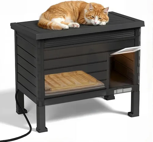 Vista 9 de DRATO Casa para Gatos de Exterior, Refugio para Gatos Ferales Resistente a la Intemperie con Piso Elevado, Cálida, Material PP, Casa Exterior