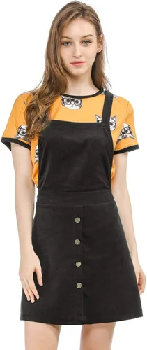 Vista 2 de Allegra K Vestido de pana con botones en la parte delantera y acampanado para mujer