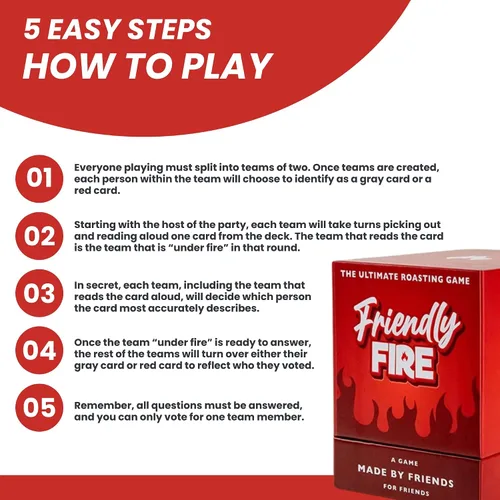 Vista 2 de Friendly Fire Juego de cartas de bromas para adultos, ideal para noches familiares memorables, noches de juego para adultos y fiestas hilarantes