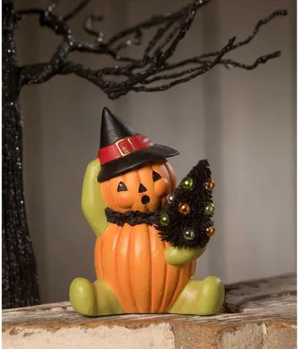 Vista 4 de Bethany Lowe Diseños - Bruja de cabeza de calabaza sentada - TL2350