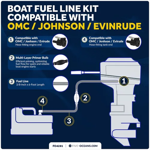 Vista 2 de Five Oceans Conjunto de línea de combustible para barco marino con kit de bombilla de imprimación, compatible con OMC/Johnson/Evinrude, 3/8 pulgadas