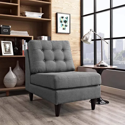 Vista 53 de Sofá esquinero Modway Empress, estilo de mediados de siglo, tapizado de tela en avena, Tela, Celeste
