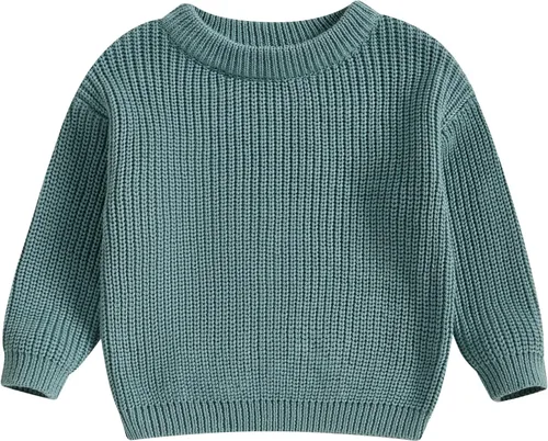 Vista 27 de Karwuiio Suéter de punto para bebé, niña, niño, cuello redondo, manga larga, sudadera para otoño e invierno A-gris