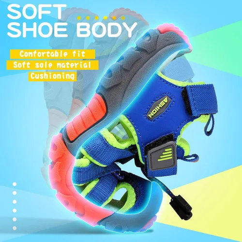 Vista 6 de Littleplum Sandalias para niños con puntera cerrada, sandalias deportivas para niños pequeños, zapatos de verano para niños grandes, caminar