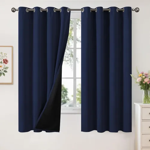 Vista 80 de YoungsTex - Cortinas 100% opacas para dormitorio, con aislamiento térmico y ojales, cortinas oscuras negras con capa pesada para ventana de sala