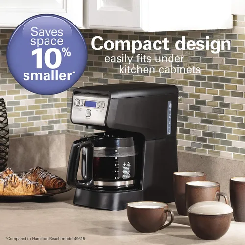 Vista 2 de Hamiton Beach - Cafetera de goteo programable compacta de 12 tazas con jarra de vidrio de burosilicato sin goteo, apagado automático de 2 horas