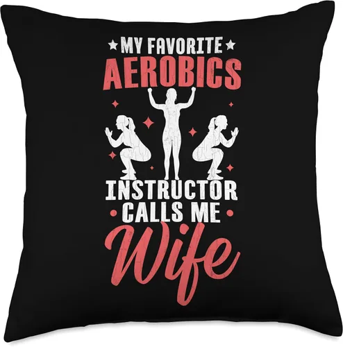 Vista 4 de Funny Aerobics Fitness Graphic & More Aerobics Instructor Calls Me Wife Fun Fitness Expert Graphic Throw Pillow, 16x16, Multicolor