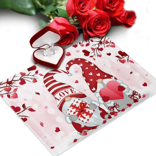Vista 26 de Juego de 1 mantel individual gris de Navidad, manteles individuales de enanos de invierno y cardenales antideslizantes, manteles individuales