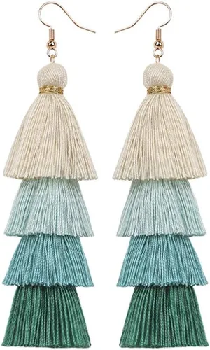 Vista 7 de Milakoo Aretes de borla multicolor para mujer, bohemios, hechos a mano, con flecos, para regalos