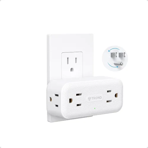 Vista 11 de TROND Extensor de toma con cable de 6 pulgadas, adaptador de enchufe plano con 4 tomas eléctricas y 4 puertos USB, para montaje en pared, toma