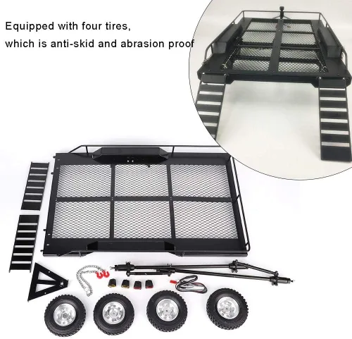 Vista 7 de Tbest Remolque a control remoto, doble eje plano con cuatro neumáticos a escala 1:10, kit de modelo para entusiastas de los RC, constructores