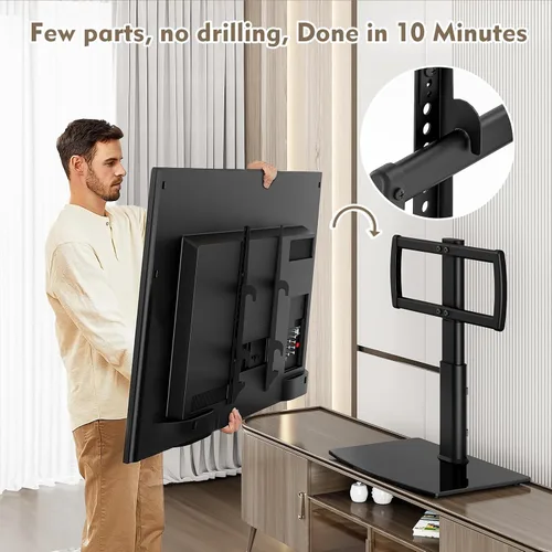 Vista 5 de Soporte universal giratorio/de mesa para TV de 27 a 60 pulgadas con giro de 80 grados, base de vidrio templado resistente de 4 niveles de altura