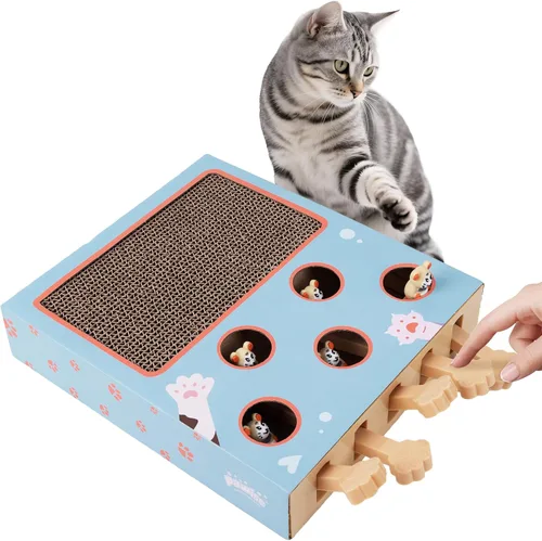 Vista 2 de PAWISE Juguete rascador interactivo para gatos, tablero rascador de cartón 3 en 1 y caja de juguetes interactiva de rompecabezas para gatos