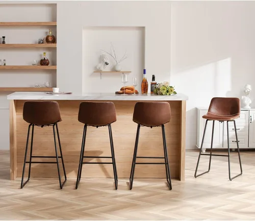 Vista 32 de HeuGah Juego de 2 taburetes de bar de piel sintética, sillas de comedor con patas de metal y respaldo suave, fáciles de montar
