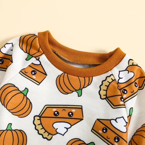 Vista 3 de Conjunto de sudadera de manga larga con estampado floral de calabaza y pantalones para bebé niña
