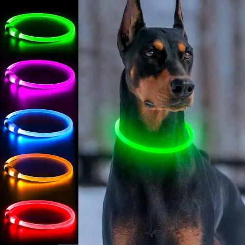 Vista 14 de Collares de perro iluminados, collar de perro Dlitk LED recargable por USB, 1 unidad, collar brillante de poliuretano termoplástico para perros