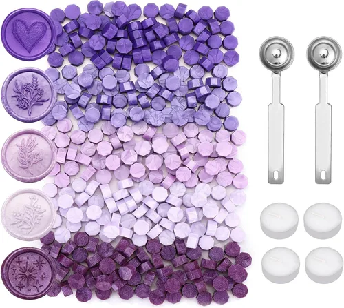 Vista 15 de Yoption - Juego de 300 cuentas de cera octágona, con 2 cucharas de fusión y 4 velas para sobres de invitación de boda, envoltura de regalo (negro)